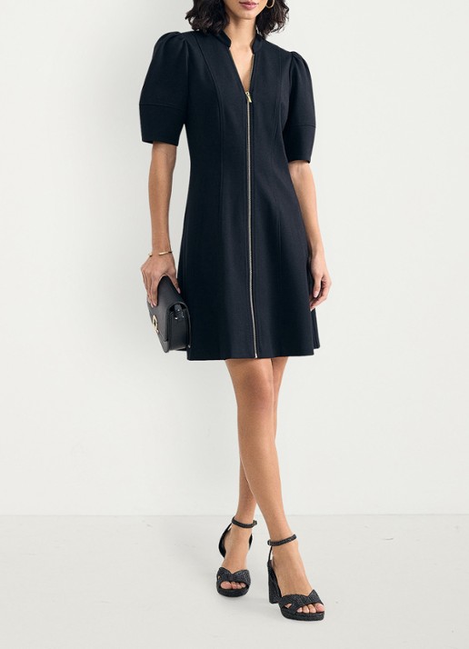 Phase Eight Alima Ponte mini jurk met opstaande kraag - voorkant 8 zwart