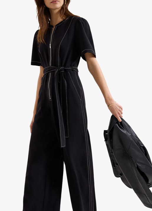 Phase Eight Alix wide fit jumpsuit met strikceintuur - detail 3 zwart