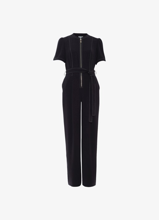 Phase Eight Alix wide fit jumpsuit met strikceintuur - voorkant 7 zwart