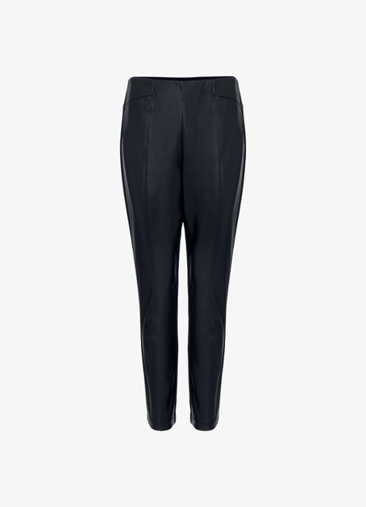 Phase Eight Alora high waist slim fit broek van immitatieleer - voorkant 7 zwart