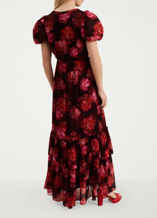 Phase Eight Amaris maxi blousejurk met bloemenprint en strikceintuur - achterkant 8 rood