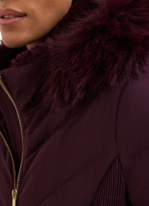 Phase Eight Amber puffer jas met capuchon - detail 4 aubergine