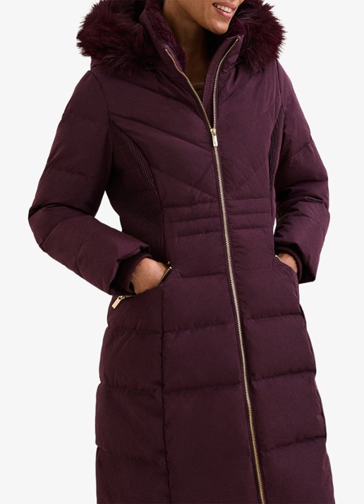 Phase Eight Amber puffer jas met capuchon - detail 6 aubergine