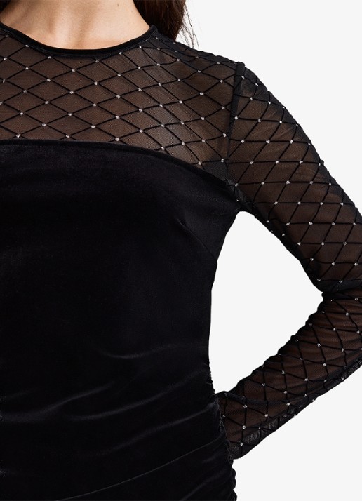 Phase Eight Amberose mini jurk van fluweel met strass - detail 5 zwart