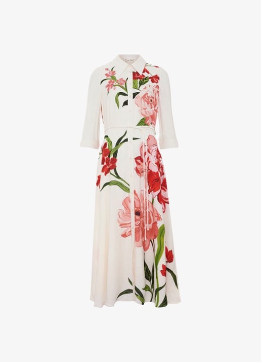 Phase Eight Anabella maxi blousejurk met bloemenprint - voorkant gebroken wit