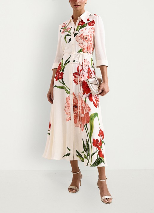 Phase Eight Anabella maxi blousejurk met bloemenprint - voorkant 2 gebroken wit