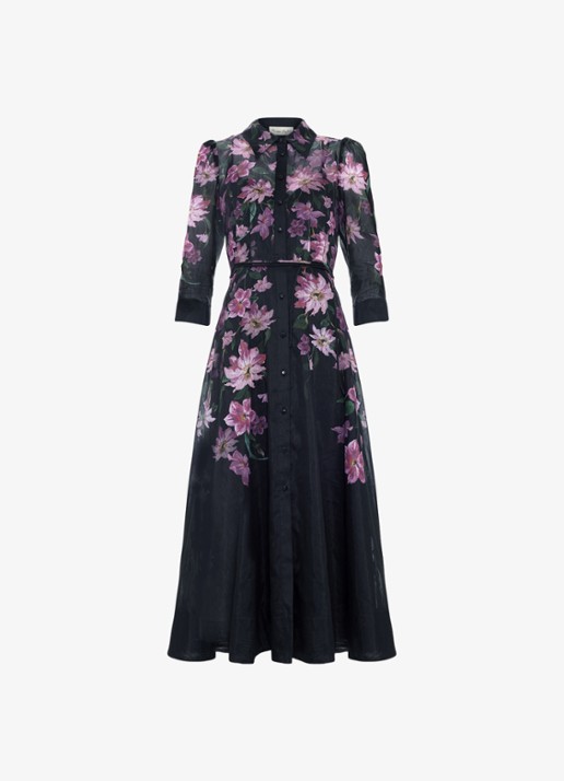 Phase Eight Anabelle maxi blousejurk met bloemenprint - voorkant zwart