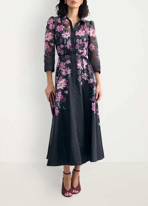 Phase Eight Anabelle maxi blousejurk met bloemenprint - voorkant 2 zwart