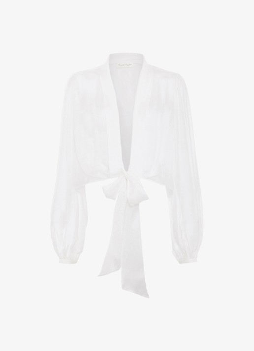 Phase Eight Arabella semi-transparant bolero van zijde - voorkant 2 gebroken wit