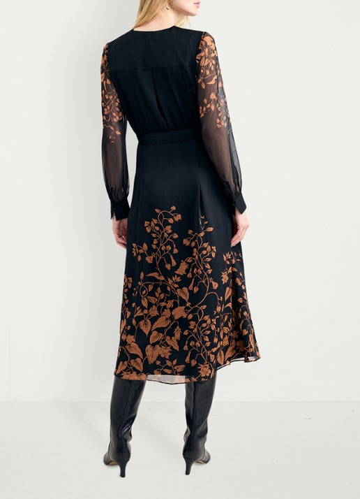 Phase Eight Arema midi wikkeljurk met bloemenprint - achterkant 8 zwart