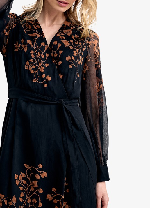 Phase Eight Arema midi wikkeljurk met bloemenprint - detail 2 zwart