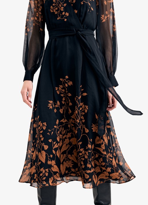 Phase Eight Arema midi wikkeljurk met bloemenprint - detail 3 zwart