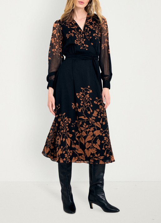 Phase Eight Arema midi wikkeljurk met bloemenprint - voorkant 7 zwart