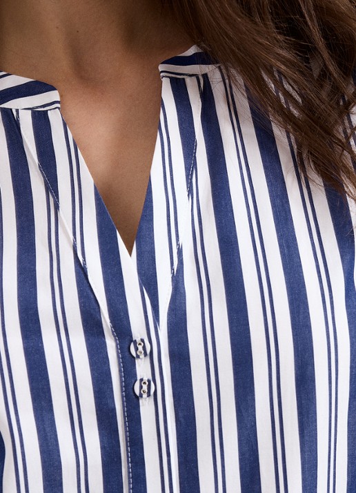 Phase Eight Ariana blouse met streepprint en pofmouw - detail 5 donkerblauw