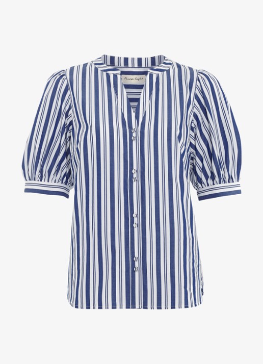 Phase Eight Ariana blouse met streepprint en pofmouw - voorkant 2 donkerblauw