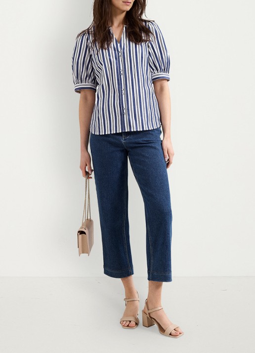 Phase Eight Ariana blouse met streepprint en pofmouw - voorkant 3 donkerblauw