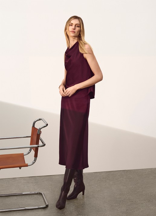 Phase Eight Arwen mouwloze top met watervalhals - voorkant 2 aubergine