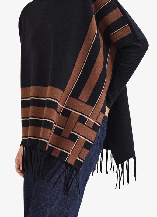 Phase Eight Athena poncho met franjes  - detail 6 zwart
