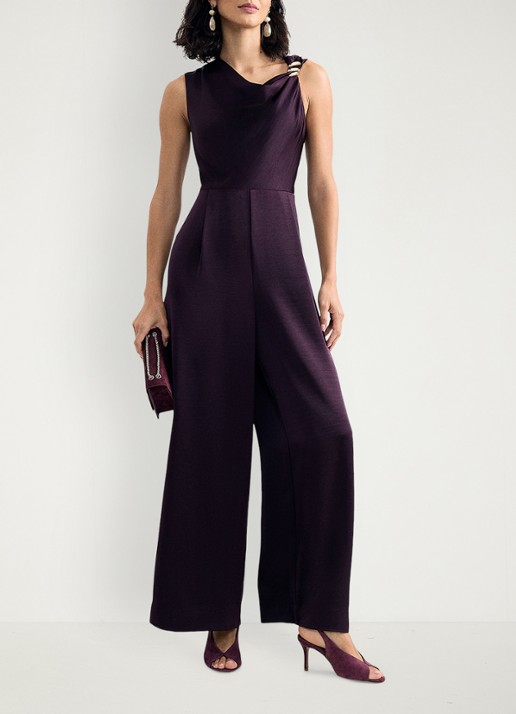 Phase Eight Avril wide leg jumpsuit met asymmetrische halslijn - voorkant 8 paars