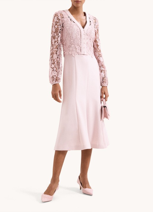 Phase Eight Ayumi Pink midi jurk met vest van broderie - voorkant 2 oudroze