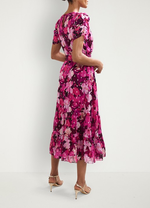 Phase Eight Azalea midi jurk met bloemenprint - achterkant 8 roze