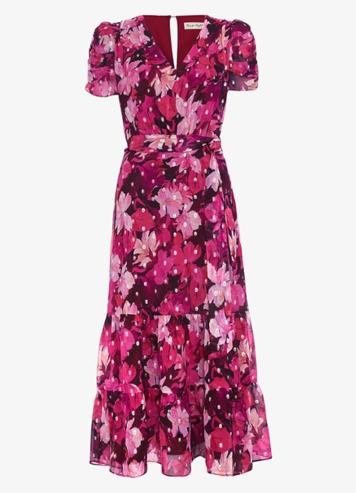 Phase Eight Azalea midi jurk met bloemenprint - voorkant roze