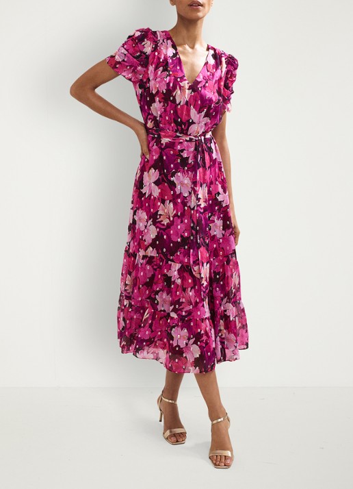 Phase Eight Azalea midi jurk met bloemenprint - voorkant 2 roze