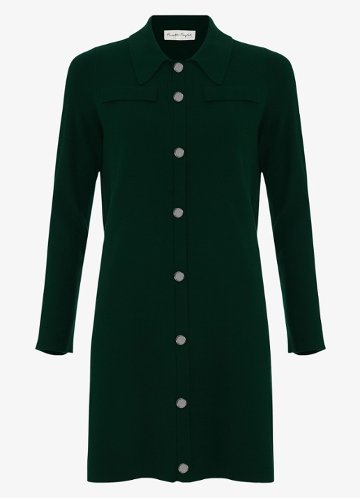 Phase Eight Azealia ribgebreide mini jurk met stretch - voorkant 6 donkergroen