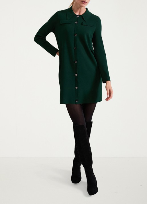 Phase Eight Azealia ribgebreide mini jurk met stretch - voorkant 7 donkergroen
