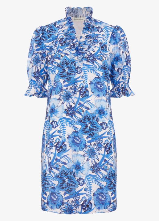 Phase Eight Azelia mini tuniekjurk met bloemenprint - voorkant 6 blauw
