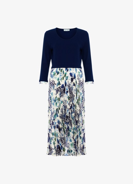 Phase Eight Beatrice midi jurk met bloemenprint - voorkant 7 blauw
