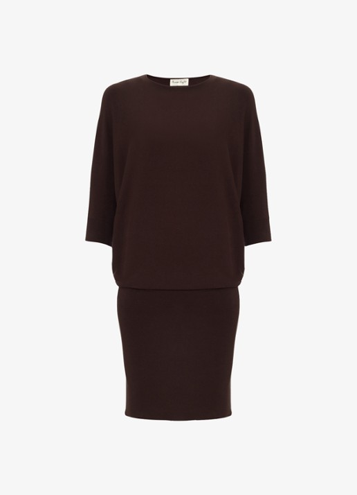 Phase Eight Becca fijngebreide mini jurk - voorkant donkerbruin