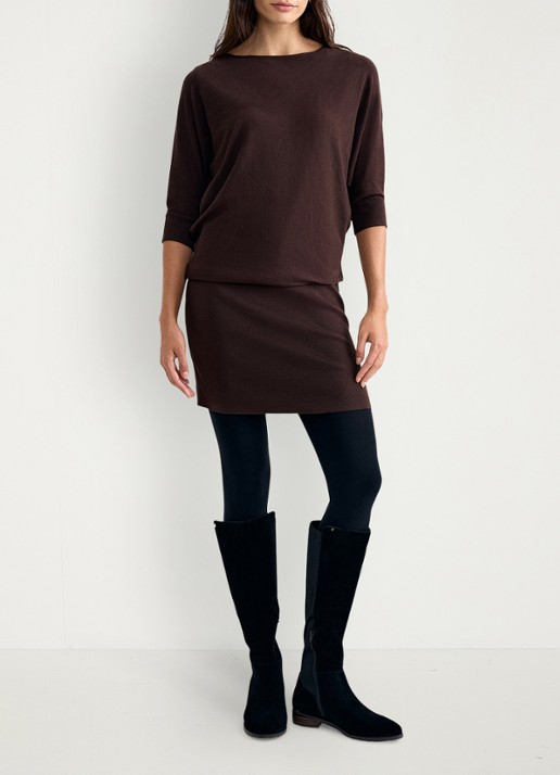 Phase Eight Becca fijngebreide mini jurk - voorkant 2 donkerbruin