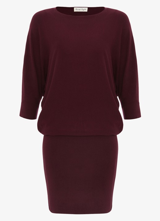 Phase Eight Becca mini fijngebreide jurk met vleermuismouw - voorkant bordeauxrood