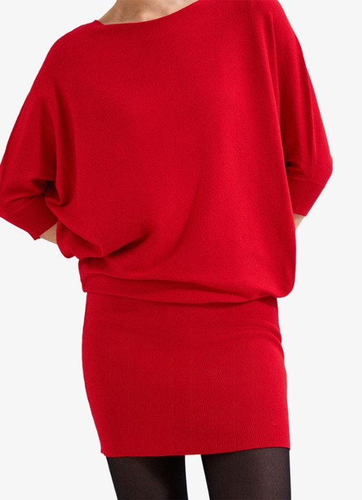 Phase Eight Becca mini fijngebreide jurk met vleermuismouw - detail 2 rood