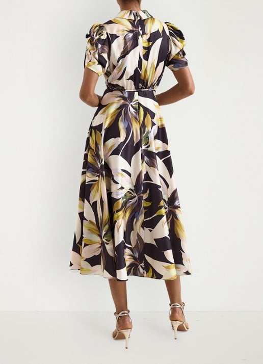 Phase Eight Bella midi blouse jurk met bloememprint - achterkant 3 zwart