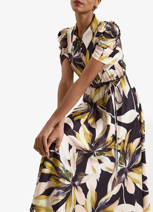 Phase Eight Bella midi blouse jurk met bloememprint - detail 5 zwart