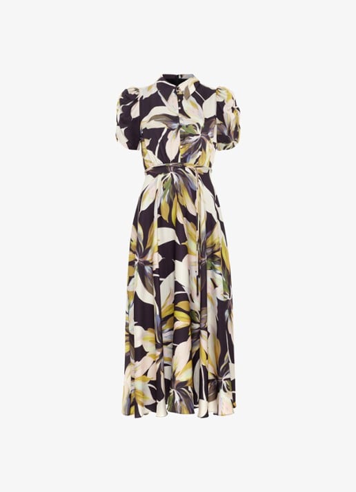 Phase Eight Bella midi blouse jurk met bloememprint - voorkant zwart