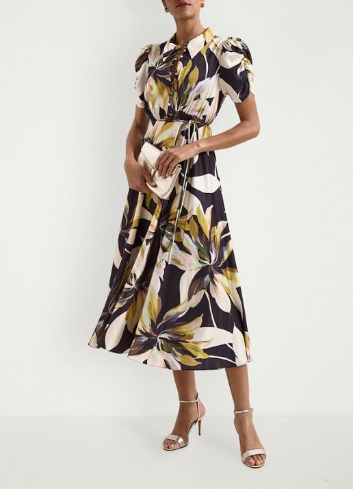Phase Eight Bella midi blouse jurk met bloememprint - voorkant 2 zwart