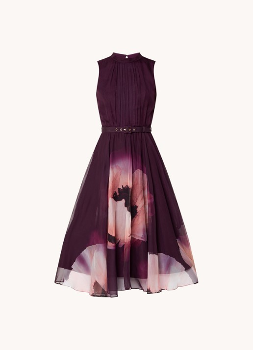 Phase Eight Bethany midi jurk met ceintuur en bloemenprint - voorkant paars