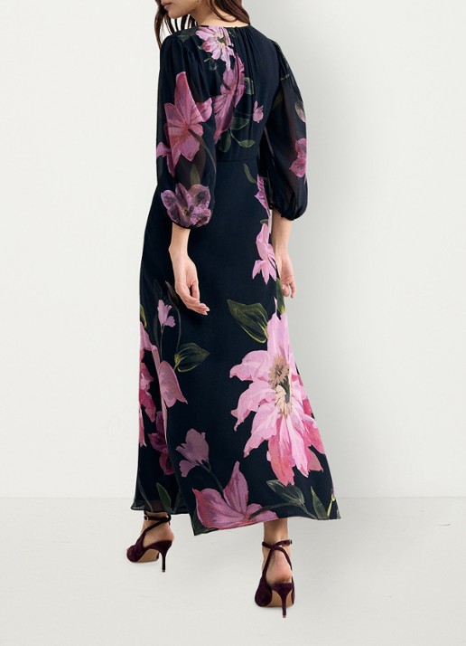 Phase Eight Betty maxi jurk met V-hals en bloemenprint - achterkant blauw