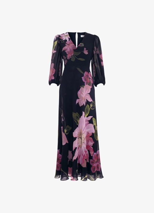 Phase Eight Betty maxi jurk met V-hals en bloemenprint - voorkant 2 blauw