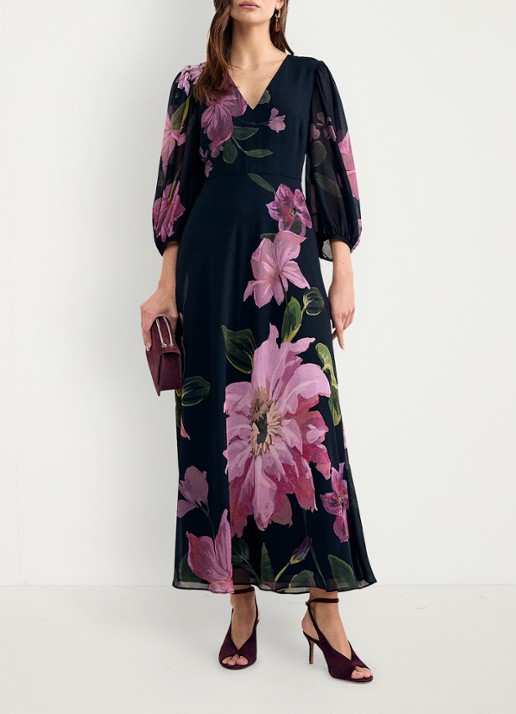 Phase Eight Betty maxi jurk met V-hals en bloemenprint - voorkant 3 blauw