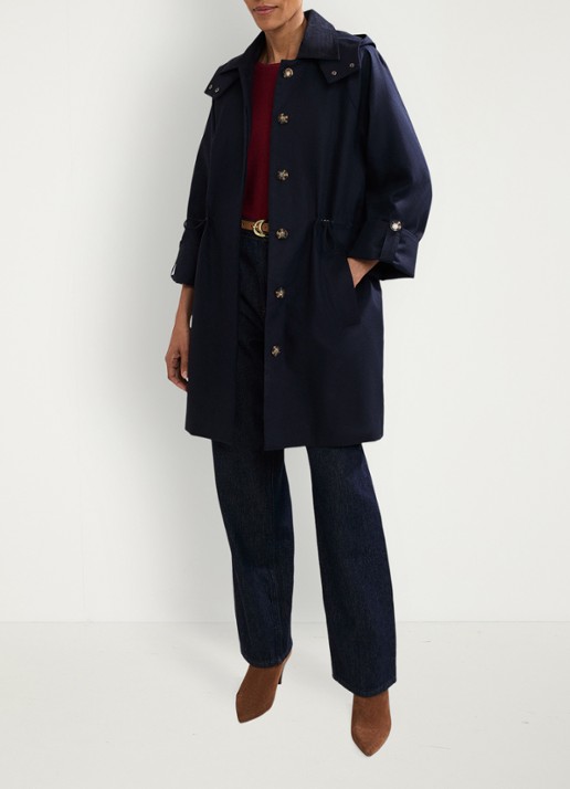 Phase Eight Broddie mantel met capuchon - voorkant 7 donkerblauw