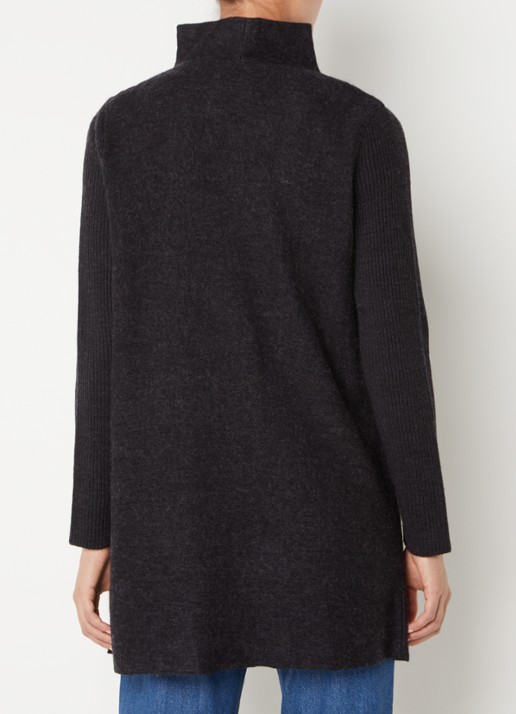 Phase Eight Byanca mantel in wolblend met rib en asymmetrische ritssluiting - achterkant 4 donkergrijs