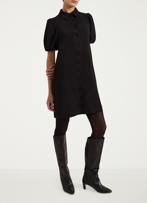 Phase Eight Candice blousejurk met pofmouw - voorkant 3 zwart