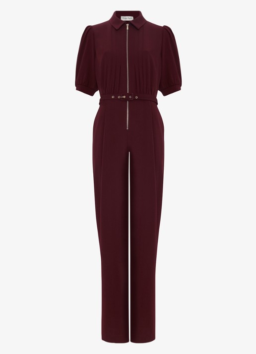 Phase Eight Candice jumpsuit met pofmouw - voorkant 2 bordeauxrood