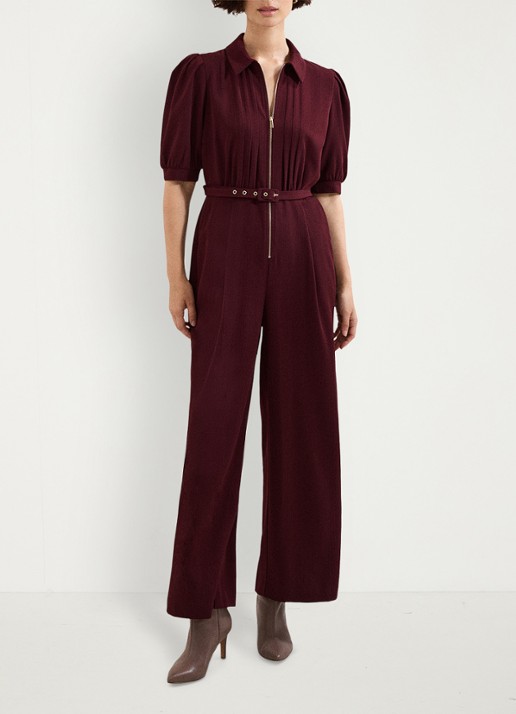 Phase Eight Candice jumpsuit met pofmouw - voorkant 3 bordeauxrood