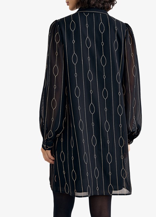 Phase Eight Candice midi blousejurk met grafische print - achterkant 8 zwart