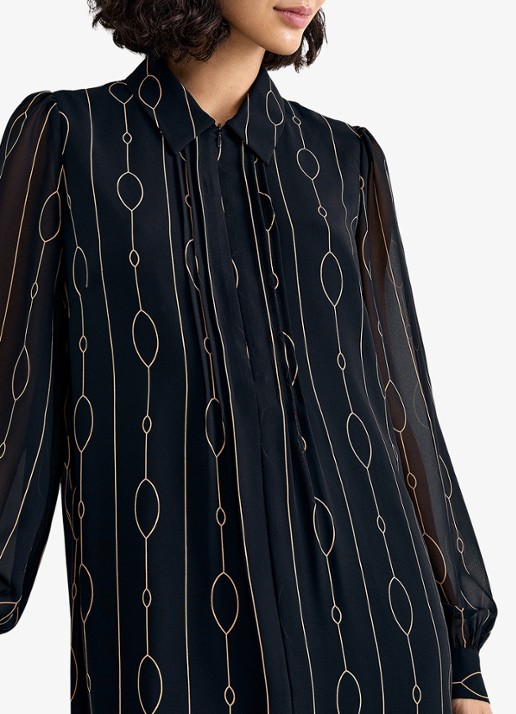 Phase Eight Candice midi blousejurk met grafische print - detail 4 zwart